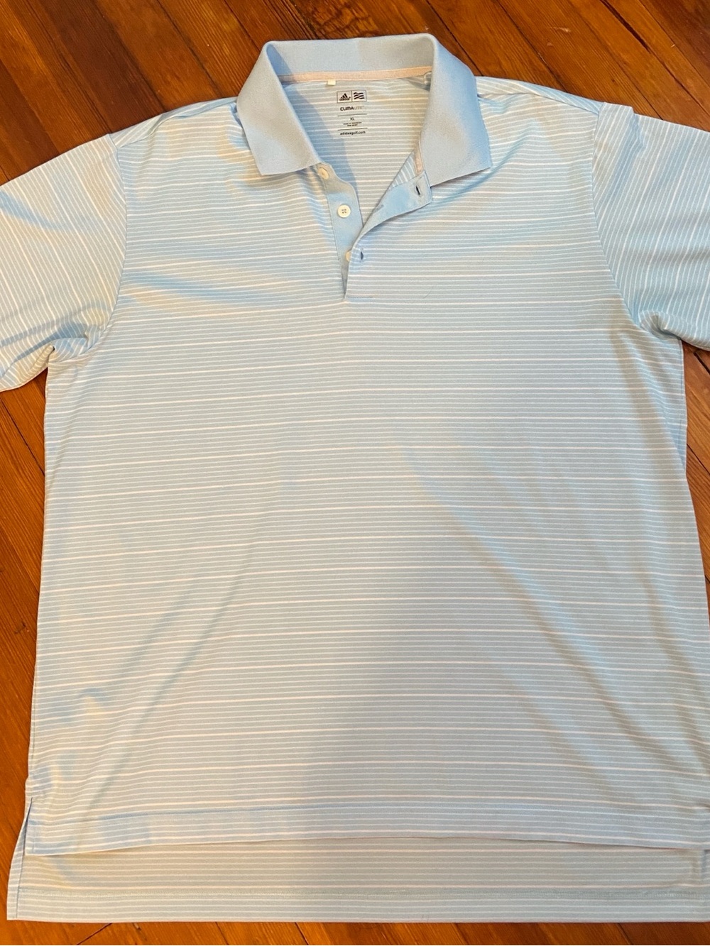 adidas Men’s Light Blue & White Striped Golf Polo - size XL
